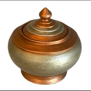 HALLMARK CREATIONS 6" WOOD BOWL &  LID + DECORATIVE TINNED CANDEL